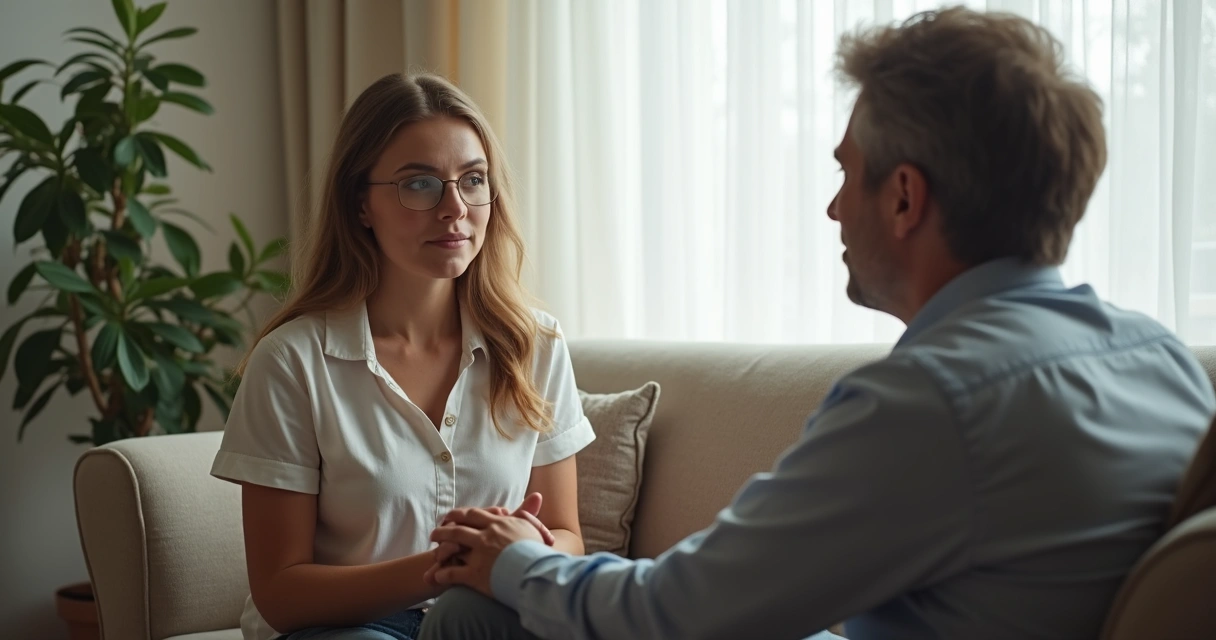 Pessoa em sessão de terapia com psicólogo focada na saúde mental 