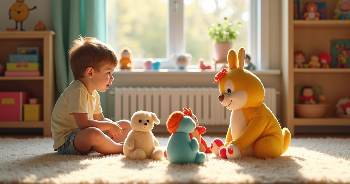 Criança brincando sozinha com brinquedos 