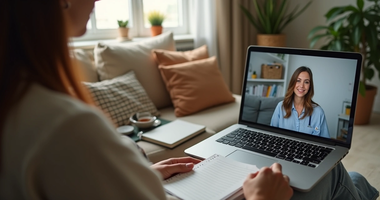 Pessoa em consulta psicológica por videochamada