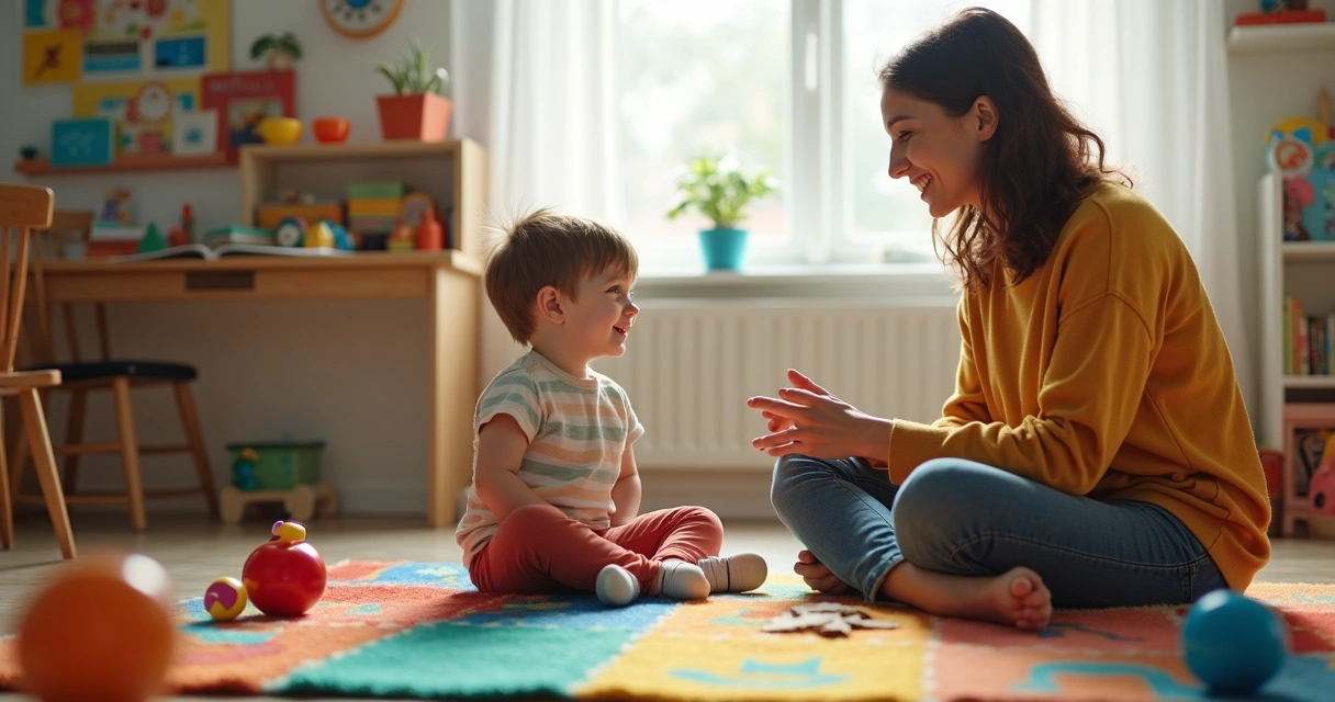 Psicólogo e criança brincando juntos durante consulta, ambiente lúdico e acolhedor. 