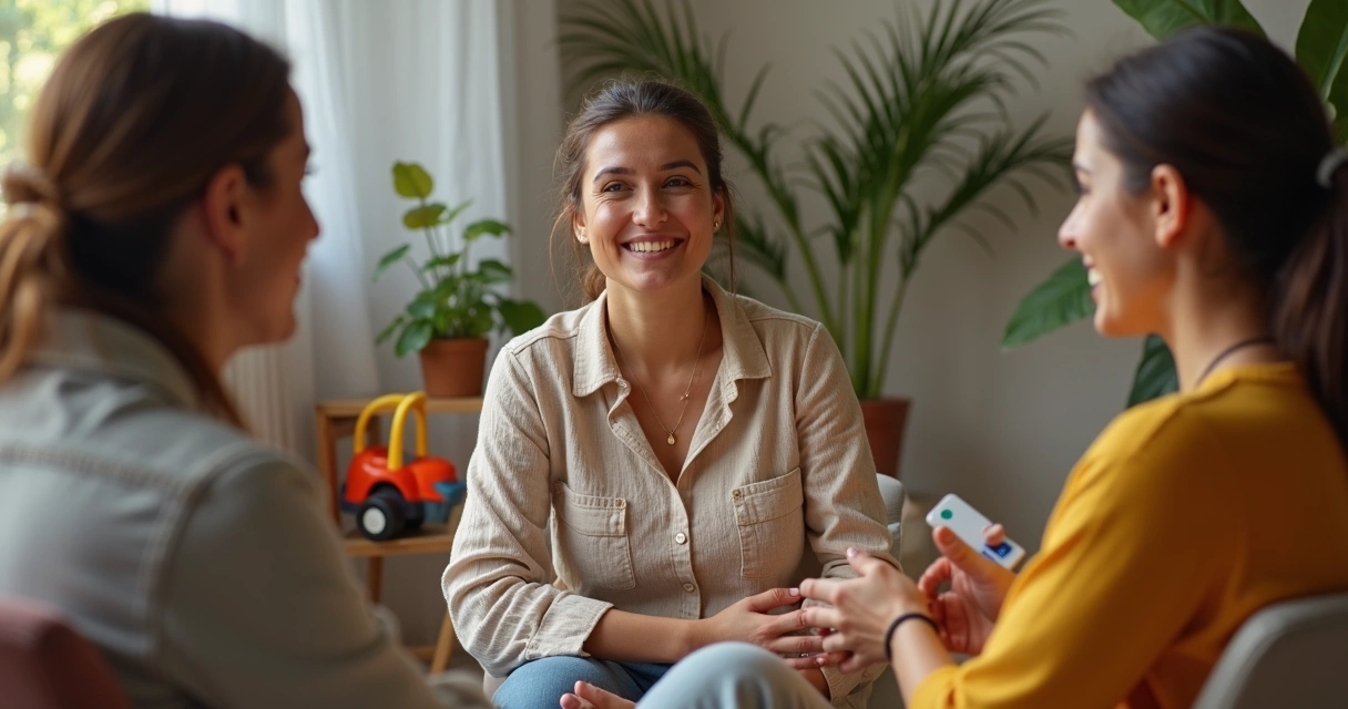 Mãe conversa em roda de apoio à maternidade 