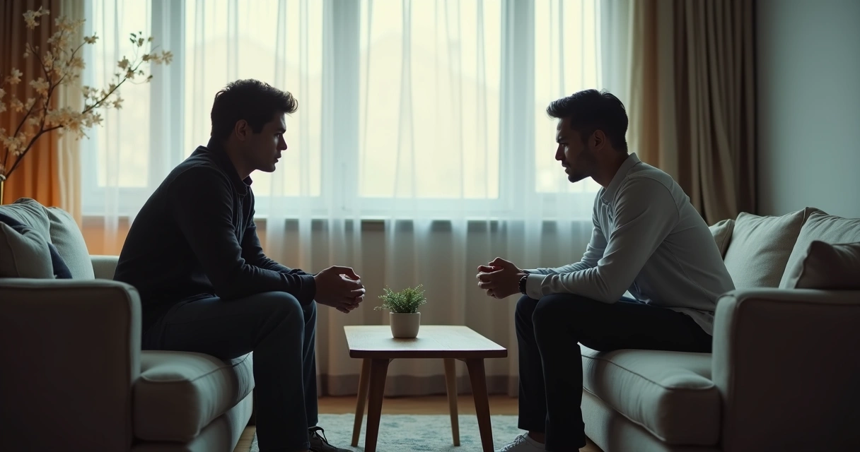 Casal em conversa tensa na sala