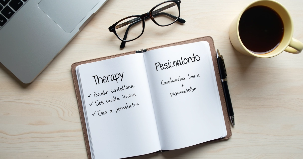 Anotações sobre tipos de terapia em mesa de trabalho